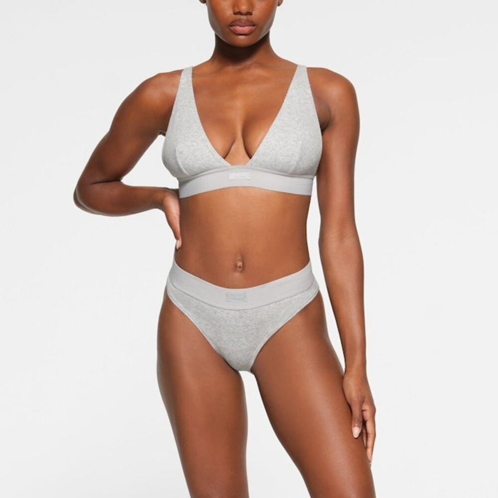 SKIMS COTTON RIB Plunge Bralette - Light Heather Grey Size M NWT #1862